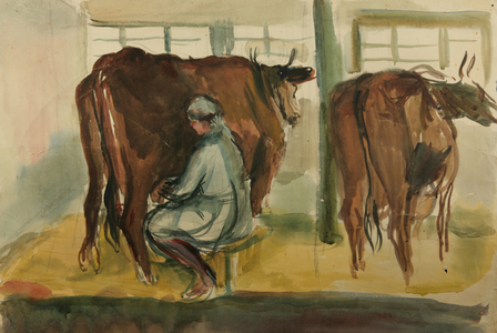 Milking the Cows, Rozovka, Ukraine, 1932 (w/c on paper)