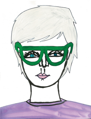 Silver Hair Green Glasses, 2024 (pen with paint on paper)