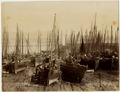 Fishing fleet, Port St Mary Harbour, Isle of Man, c.1882 (sepia photo)