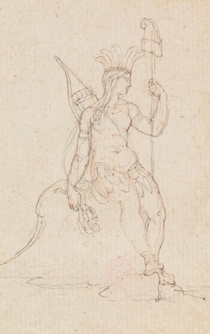 An Allegory of America Carrying the Cap of Liberty, c.1760-1848 (pen, black ink, graphite & red chalk)