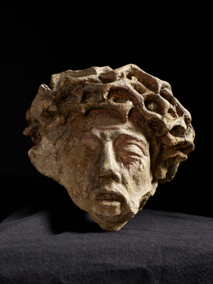 Fragment of the head of a crucifix, head of Christ. c.1510-20, Middle Rhenish (chalk stone)