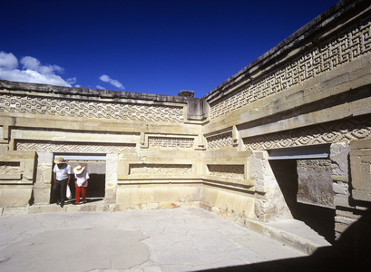 Tourist Couple in Mitla Ruins, Oaxaca, Mexico (photo)
