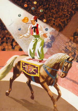 At the Circus: The Juggling Horseman (colour litho)