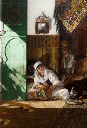 Interior of a harem in Morocco, detail: woman playing the derbouka, 1878 (Oil on canvas)