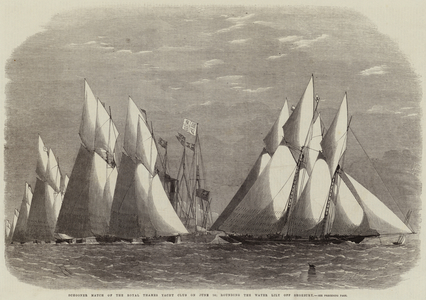 Schooner Match of the Royal Thames Yacht Club on 16 June; rounding the Water Lily off Shoebury (engraving)