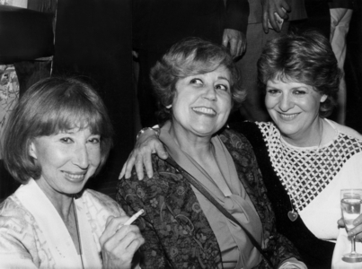 Singers Cora Vaucaire, Suzy Delair and Rosalie Dubois at Launching of Radio Montmartre June 14, 1981 (b/w photo)