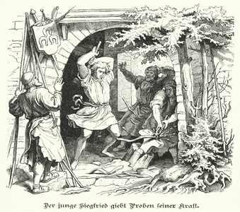 The young Siegfried gives proof of his strength (engraving)