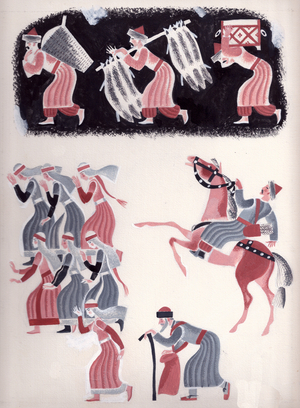 Illustration from 'The Fair Maiden Krupenichka' by Nikolay Teleshov, 1919 (gouache on paper)