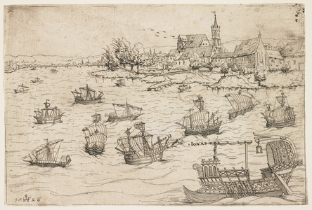 Jonah and the Whale on a Lake with Sailing Vessels, 1546