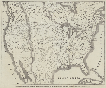 Map of North America, showing the Relative Positions of Texas and Oregon with the United States (engraving)