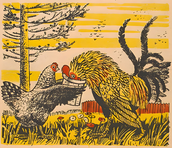 Hen Feeding Rooster, 1928 (litho)