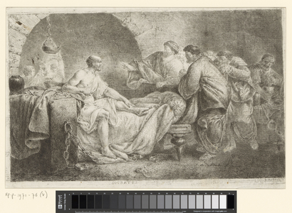Socrates says goodbye to his friends in prison, 1780 (etching)