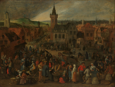 Market Day in a Flemish Town, 1600-1647 (oil on panel)