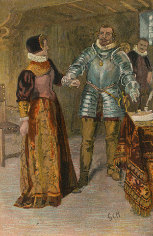 Queen Mary and the Crown of Scotland (colour litho)