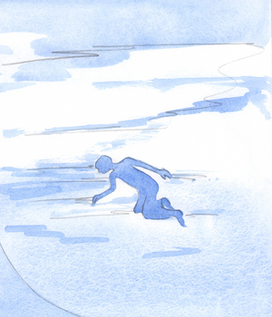 What end awaits a human life which is sinful, lacking Divine Life, existing far from God? It falls, like a husk, a fruitless thing, 2001 (w/c on paper)