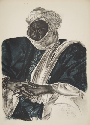 Mohamed Salek, dit Doud Moura, Sultan du Ouadai (Fort Lamy), from Dessins et Peintures d'Afrique, executes au cours de l'expedition Citroen Centre Afrique, deuxieme mission Haardt Audouin-Dubreuil,  pub. Paris, 1927 (colour litho)