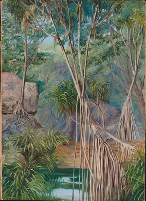 Screw-pines in Praslin, Seychelles, 1883 (oil on board)