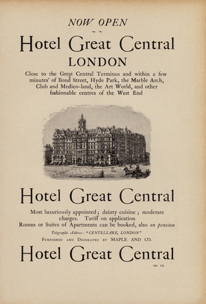 Advertisement for Hotel Great Central, London, 1899 (litho)
