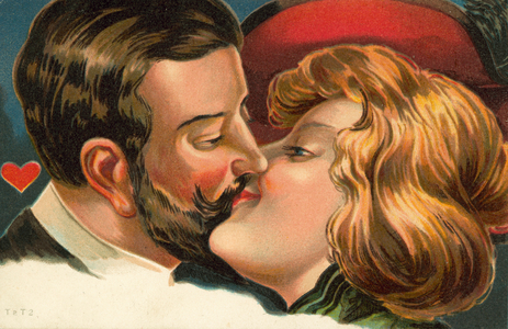 Kissing couple (colour litho)