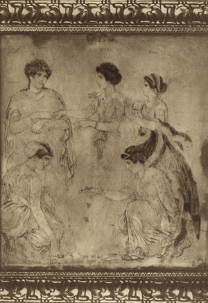 Niobe and her daughters, Wall painting by Ercolano (b/w photo)