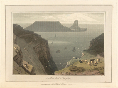 Tenby Bay, in Pembrokeshire. The coastline and landscape of Great Britain. Drawn and engraved by William Daniell.