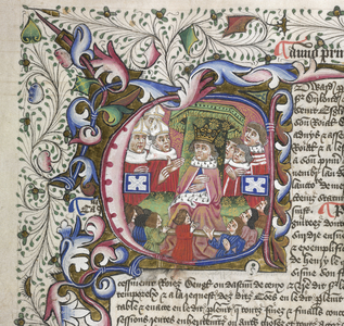 Add. 15728, f.222v, Initial 'E', King Edward IV, from Statutes of the Realm (vellum)