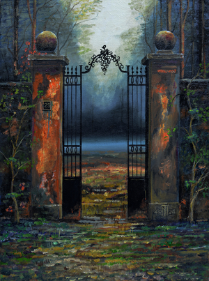 Gates to Chateau, France, 2024 (oil on board)