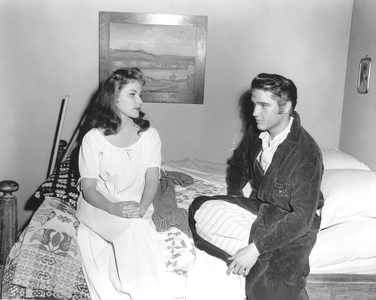 On The Set, Elvis Presley And Debra Paget During The Filming Of "Love Me Tender" In Los Angeles.