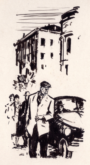 Illustration from "Inextinguishable Fire" by Abdurakhman Absalyamov, 1958 (Indian ink on paper)