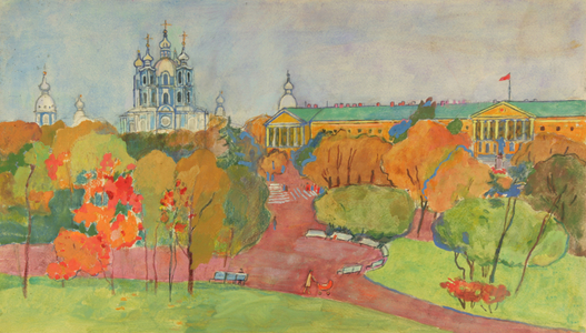 The Smolnii Park in Leningrad, 1970s (tempera on paper)