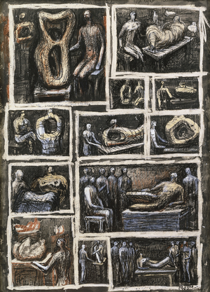 Sculptor's Studio, 1946 (watercolour, wax crayon, pen and black ink on paper)
