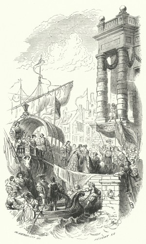 Arrival of Joanna of Castile at Antwerp to marry Philip the Handsome, Duke of Burgundy and Lord of the Netherlands, 1496 (engraving)