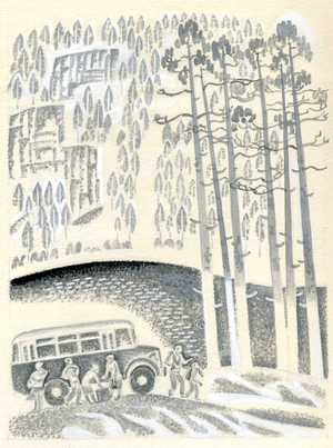 Illustration from 'Two in the Saddle' by Stanislav Romanovsky, 1981 (gouache on paper)