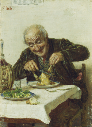 A Satisfying Meal (one of a pair),  (oil on canvas)