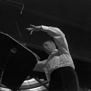 Walter Martin (?), the conductor of Hamburgische Staatsoper orchestra at work, Germany 1950s