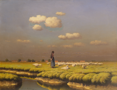 Landscape with Goose Girl (oil on canvas)