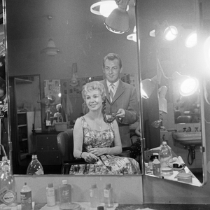 German TV presenter Angelika Feldmann checking her hairdo, Germany 1950s