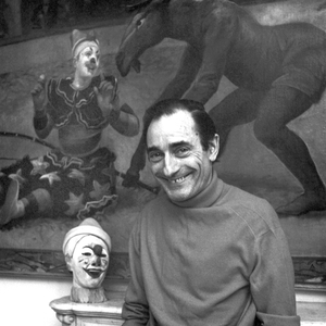 Pierre Étaix at home, 1984 (b/w photo)