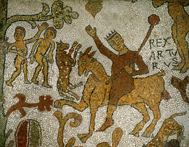 King Arthur rides to seek the Grail (mosaic)