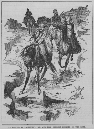 English Pre-Raphaelite painter Herbert Schmalz and his wife travelling in Palestine, 1890 (engraving)