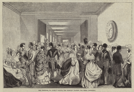 The Corridor, St James's Palace, the Nobility waiting for their Carriage (engraving)