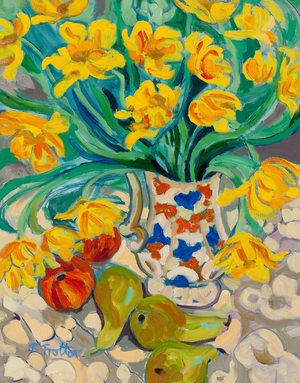 Yellow Tulips and Pears, (oil on canvas) 