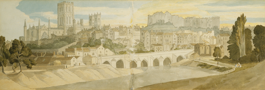 Durham Cathedral and Castle from the River Wear, 1811 (pencil, pen and grey ink and watercolour on two joined sheets)