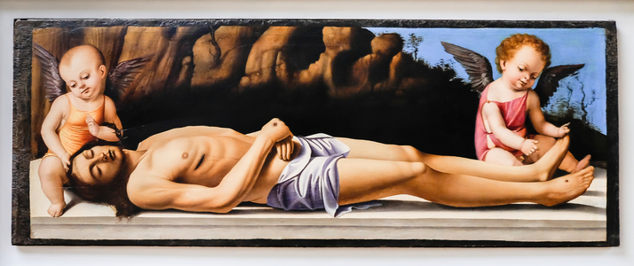 Dead Christ and two angels, 16th century (oil on wood)