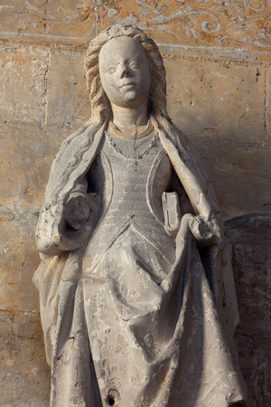 Church (Église Saint-Sauveur du Petit-Andely). Interior. Statue of a woman. Stone. 15th century.