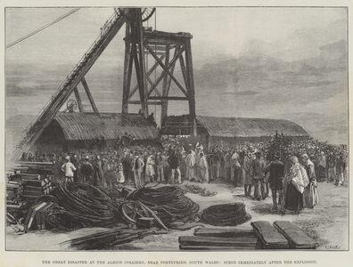The Great Disaster at the Albion Colliery, near Pontypridd, South Wales, Scene immediately after the Explosion (engraving)