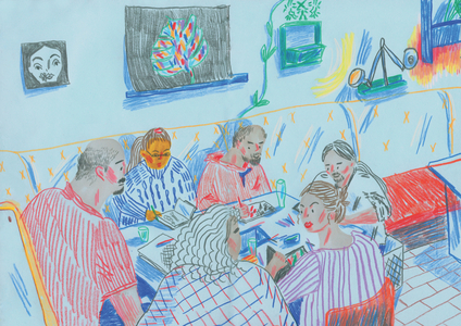 Drawing Club, 2018 (coloured pencil, pen)
