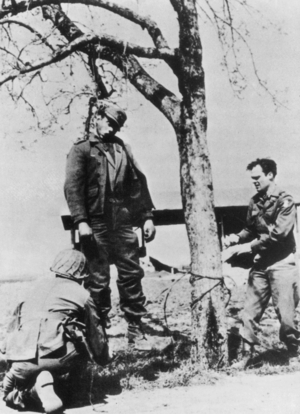 An executed deserter, 1945 (b/w photo)