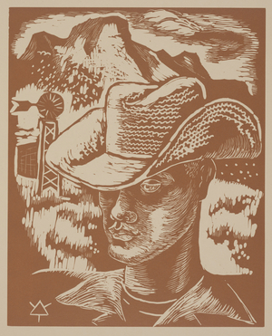 Young Rancher (linocut)