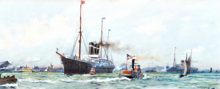 Steamship and Tugboat, 1899 (watercolour with bodycolour )